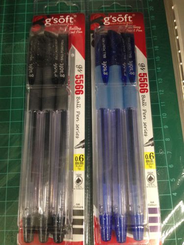 GSoft 6pcs 5566 series Black + Blue Semi Gel Ink Ball Point 0.6mm Bullet Tip Pen