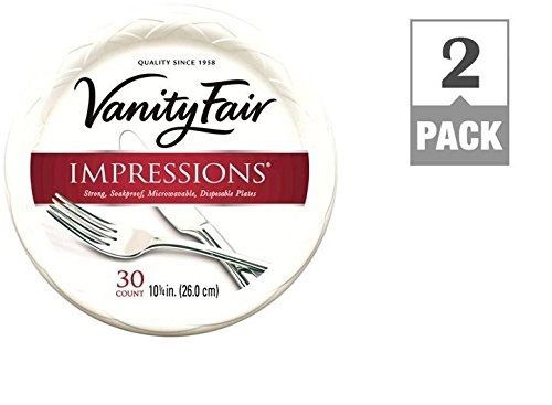 Vanity Fair Impressions 10 1/4 Inch Disposable Plates, 30 Count (2 Pack)