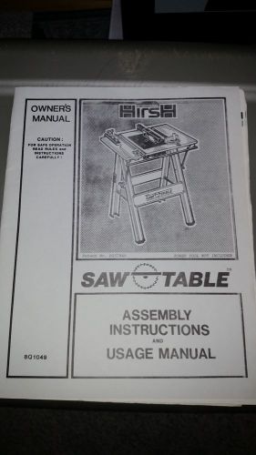 Hirsch Saw Table No. 8Q 1049 Owner&#039;s Manual