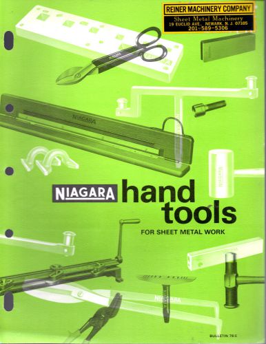 NIAGARA MACHINE &amp; TOOL HAND TOOLS FOR SHEET METAL WORK BULLETIN 78-E-SHEET METAL