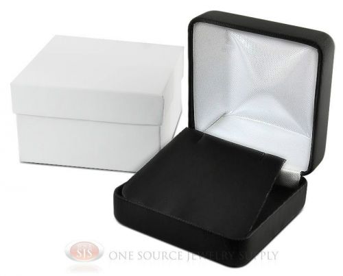Black Leather Pendant Earring Metal Jewelry Gift Box 2 5/8&#034;W x 2 5/8&#034;D x 1 3/8&#034;H