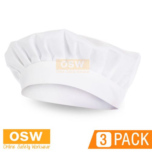 3 X WHITE CHEF BERET PASTRY KITCHEN BAKERS HATS CAPS BAKERY ADJUSTABLE VELCRO