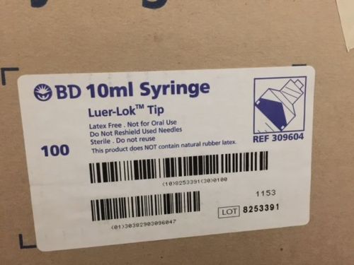 BD Syringes 10ml Luer-Lok Tip  with out needle 100/box REF 309604