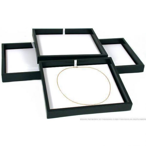 4 White Faux Leather Chain Jewelry Display Pad Tray