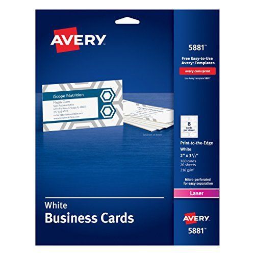 Avery Color Laser Perforated White 2&#034; x 3-1/2&#034; Business Cards, 160 per Pack