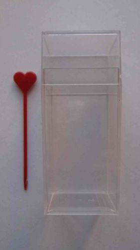 24 - New Reusable 2 piece Clear Container with 50 - 4 inch Red Heart Picks