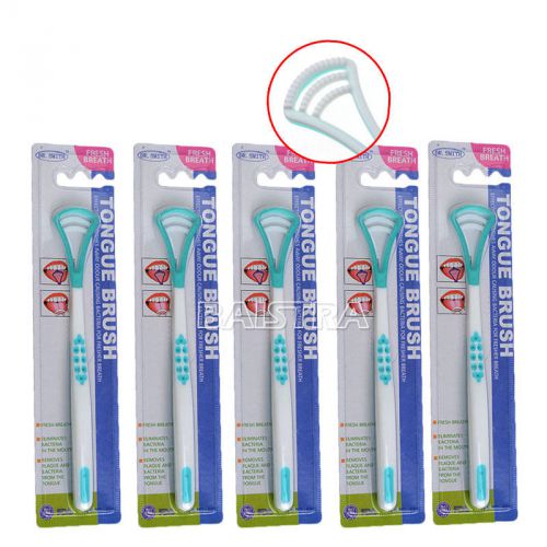 5X Dental Bad Breath Soft Oral Care Tongue Cleaner Brush with Scraper Handle