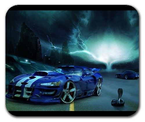 Blue Car Dodge Viper Sport Car Mouse Pad Mat