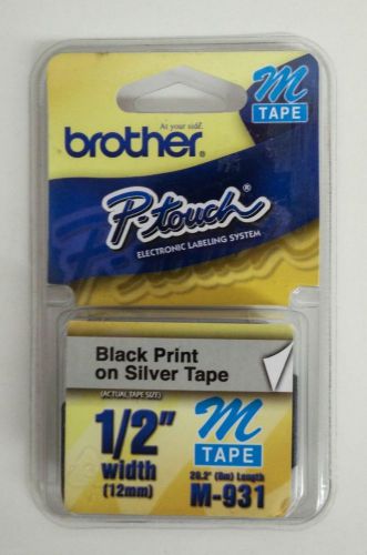 Genuine Brother P-Touch M931 Tape Cartridge, 1/2w, Black on Silver NEW