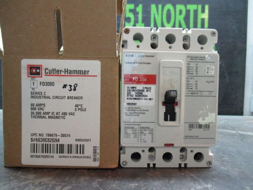 Cutler-hammer 80amp industrial circuit breaker cat#fd3080 600vac #826957 3:p nib for sale