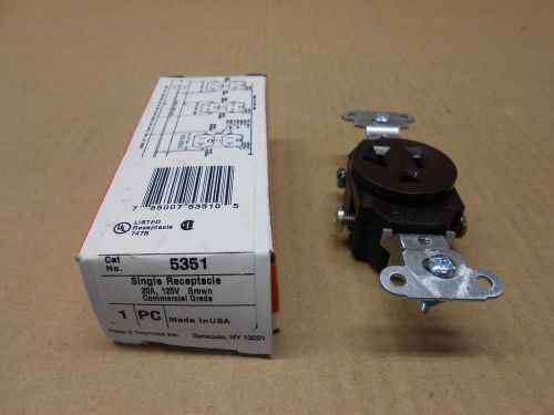 1 NIB PASS &amp; SEYMOUR 5351 SINGLE RECEPTACLE BROWN 125V 20A 2P 3W COMMERCIAL