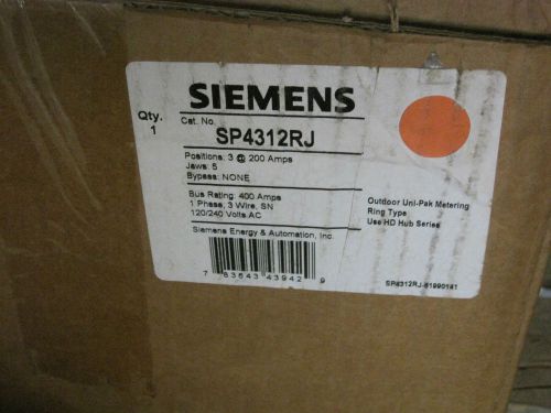 Siemens SP4312RJ Pak Meter Socket 3 POS @200A 5-Jaw 1PH 3-Wire 120/240V Outdoor