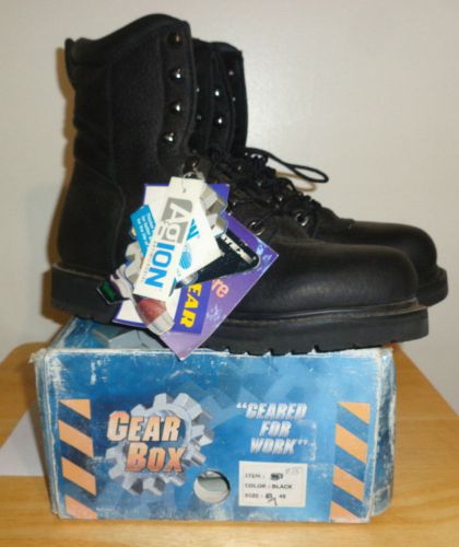 New &#034;gear box-item # 835 black leather work boots  size 7  4e&#034; nice! for sale