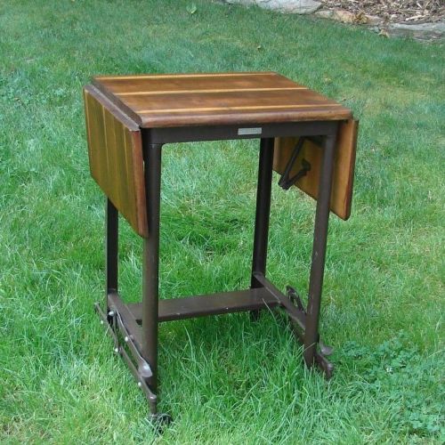 Vintage steampunk industrial wood and metal pennstationers, inc typewriter table for sale