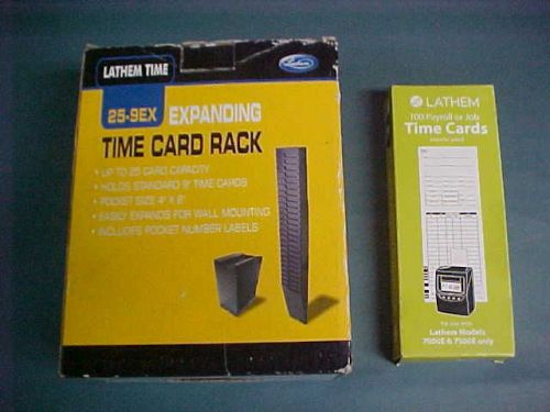 Lathem Expanding Time Card Rack 25-9EX ~ 25 Cards Cap. NIB + 100 NIB Timecards