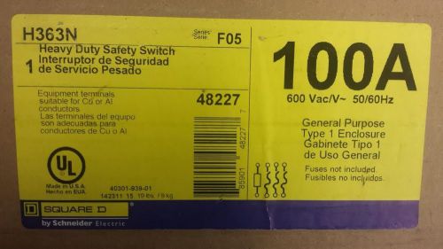 NIB Square D H363N 100A 600V 3 Pole Fusible Disconnect NEMA 1 Enclosure