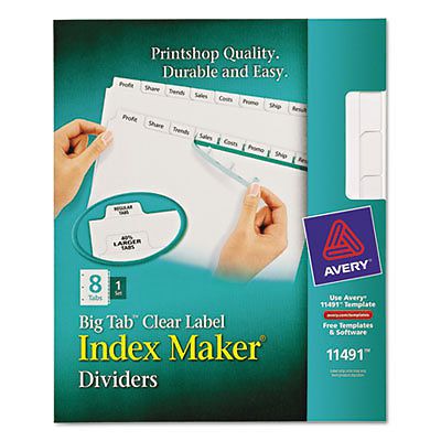 Index Maker Print &amp; Apply Clear Label Dividers w/White Tabs, 8-Tab, Letter 11491