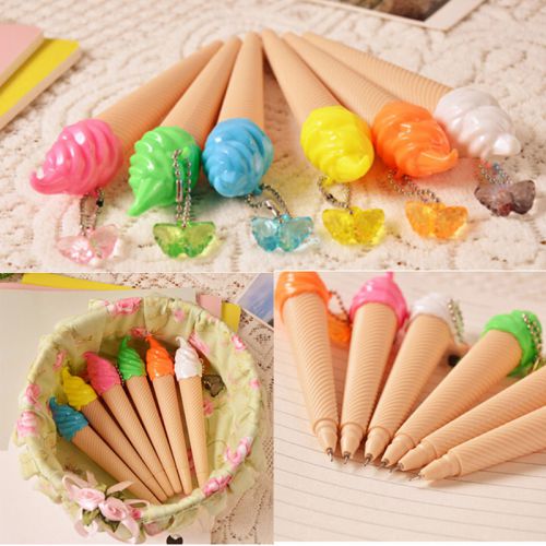 6 pc Cartoon ballpoint pens Kawaii Stationery pen Writing Ice Cream 3C1