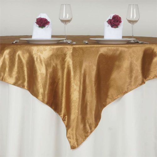 60&#034; x 60&#034; GOLD Adoringly Adorned Satin Lily Tablecloth Overlays