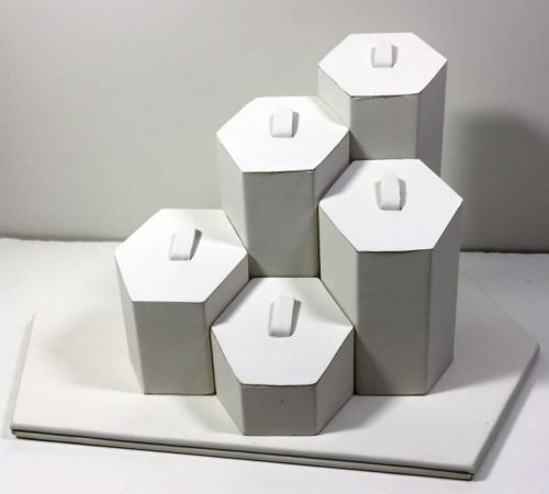 White Leather Wrapped Hexagon Ring Tabletop Display 13794