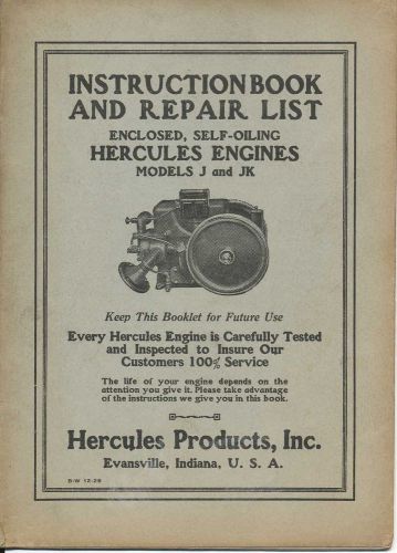 1929 HERCULES GASOLINE STATIONARY ENGINE INSTRUCTION REPAIR LIST BOOK - ORIGINAL