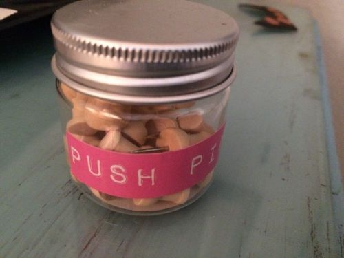 Handmade Office Supplies Jar Of Wood Push Pins. Pink Vintage Inspired Label