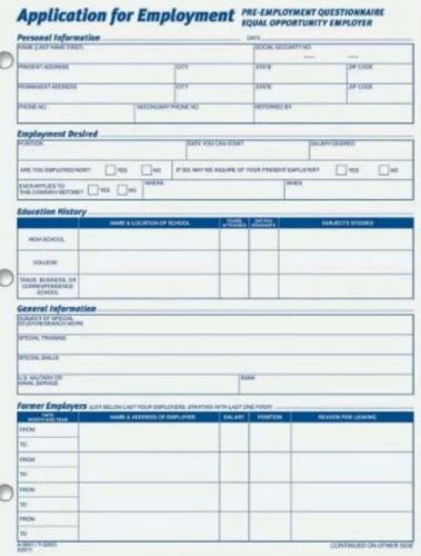Adams Applications for Employment, 8.5 x 11 Inch, 3-Hole Punched, 50 application