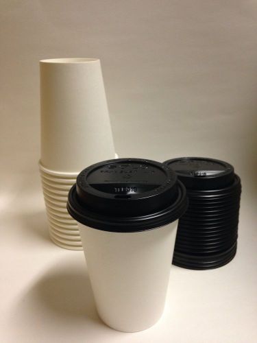 150 Hot Drink Disposable Paper Cups Beverage 12 oz Coffee IMEX and Plastic Lids