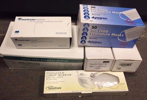 Mix of Dental Supplies, Masks, Gloves, Sterilization Pouches, etc