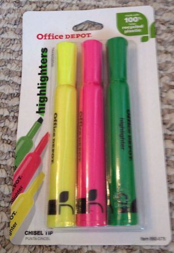Office depot 3 pack highlighters nip for sale