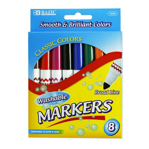 BAZIC 8 Color Broad Line Jumbo Washable Markers - Brilliant Colors