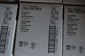 Case 10 NEW Cooper 1303-7W-BOX White Grounding 3-Way Quiet Switches 15A BULK AVL