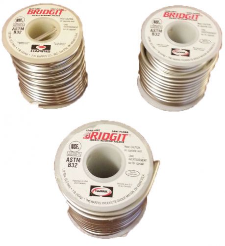 Harris bridgit solder .125inch diameter brgt61 lead free qty-3-1lb spools -new- for sale