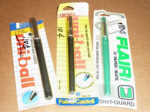 VINTAGE Pen Lot ~Faber Castell UNI-BALL Pens &amp; Green Flair PAPER MATE Pen NEW