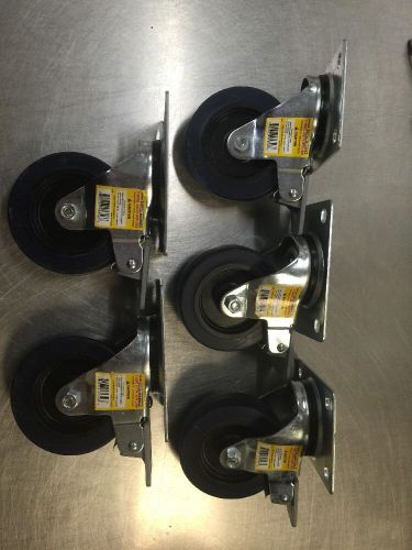 LOT OF 5 --3&#034; Swivel Caster with Brake Hard Rubber Wheel, 125 Lb Capacity