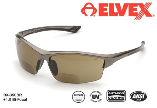 Elvex rx-350br +1.5 bi-focal safety glasses-99% uv protection-ansi approved for sale