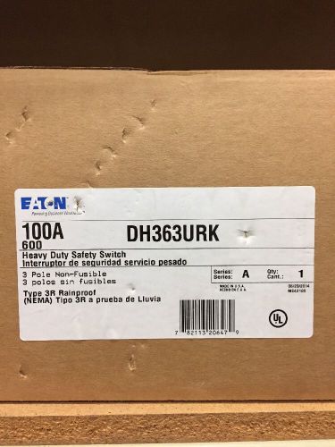 EATON CUTLER HAMMER NON-FUSIBLE NEMA 3R SAFETY SWITCH DH363URK 100 AMP, 3 POLE