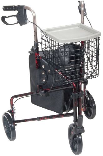 10289RD-DRIVE Deluxe 3 Wheel Aluminum Rollator 7.5&#034; Casters(RED) -FREE SHIPPING