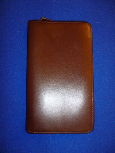 Vintage Day Timer Brown Leather Zip Agenda Planner Organizer 7.5&#034; x 4.5&#034;