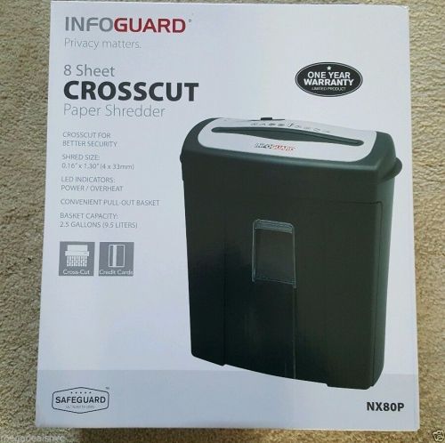 Brand new infoguard 8-sheet crosscut paper shredder with pullout bin - nx80p for sale