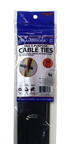Cambridge 30 pcs- 14&#034; 75 Lbs Tensile Strength, Standard Duty Nylon Cable Ties,