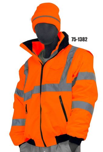 Majestic 75-1382 high visibilty class 3 bomber jacket 8-in-1 hi-viz orange - l for sale