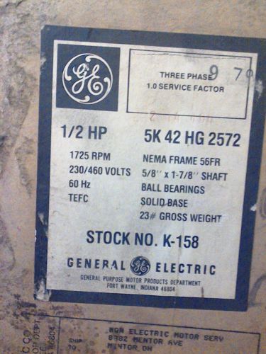 GENERAL ELECTRIC MOTOR K158  5K42HG2572  1/2 HORSEPOWER !  FREE SHIPPING !!