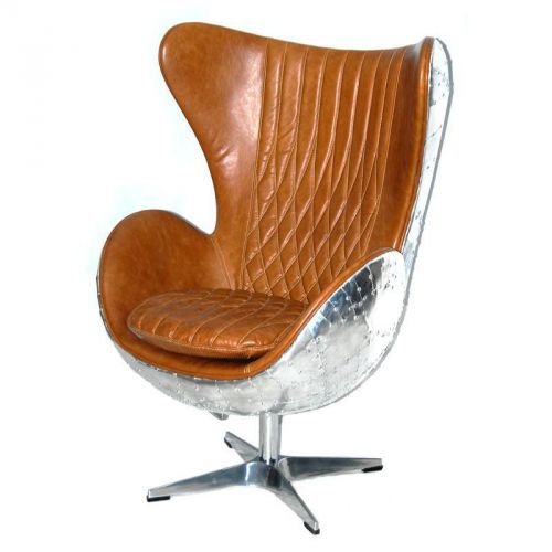 Fabulous Modern Cuba Brown Leather  Swivel Egg  Chair,30&#039;&#039; x 45&#039;&#039;H.