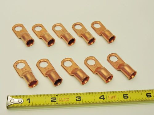 (10 pk) Copper Lug 0 (1/0) Gauge 3/8&#034; Hole Battery Cable Connector Terminal Lot