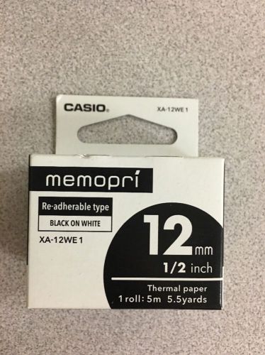 Casio XA-12WE 1Black on White 12mm Label Tape