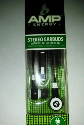 Amp  Energy Earbud Stereo Headphones With Built-In Microphone New
