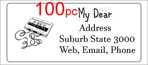 100 Personalised return address label casette music mailing sticker 56x25mm