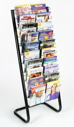 Displays2go 57-Inch Floor-Standing Wire Magazine Rack, 20 Pockets, Tiered Desig
