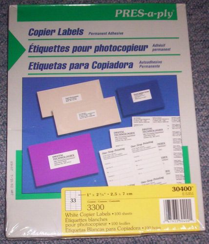3300 Pres-a-ply Perm Copier Address Labels,White,1x2.75